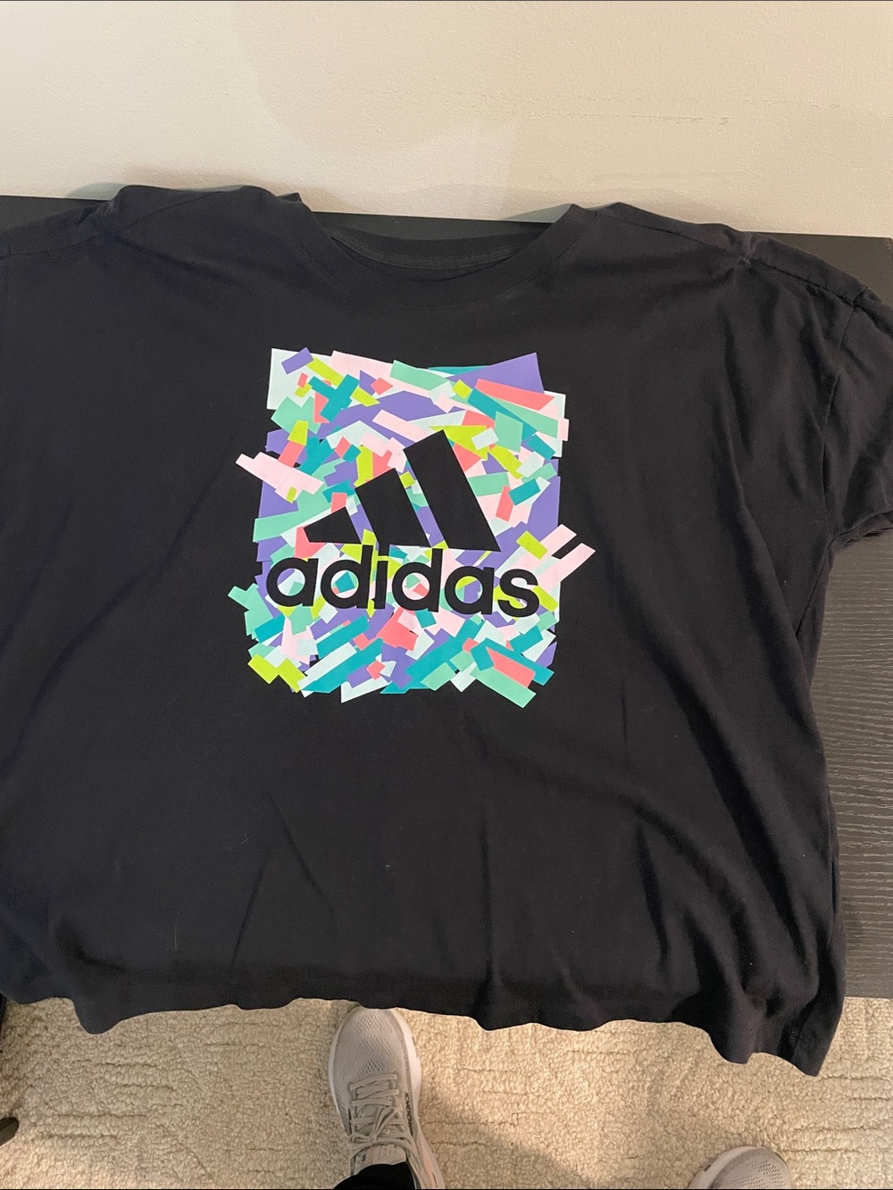adidas Black Tee with Multicolor Confetti Logo